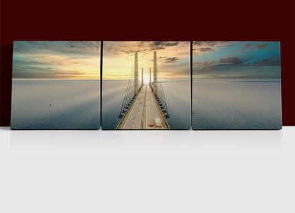 Beautiful aerial view Oresundsbron bridge Denmark & Sweden sunset AOA13017 {x3}