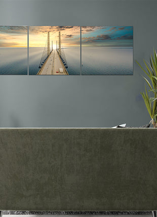 Beautiful aerial view Oresundsbron bridge Denmark & Sweden sunset AOA13017 {x3}