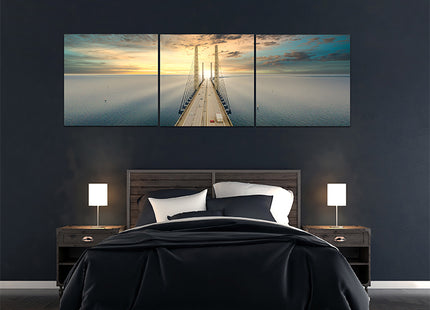 Beautiful aerial view Oresundsbron bridge Denmark & Sweden sunset AOA13017 {x3}
