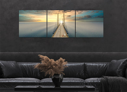 Beautiful aerial view Oresundsbron bridge Denmark & Sweden sunset AOA13017 {x3}