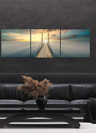 Beautiful aerial view Oresundsbron bridge Denmark & Sweden sunset AOA13017 {x3}