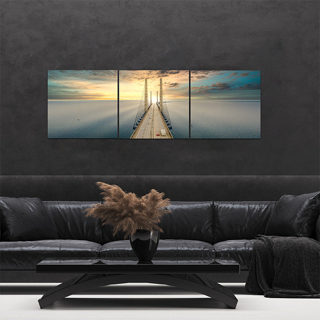 Beautiful aerial view Oresundsbron bridge Denmark & Sweden sunset AOA13017 {x3}