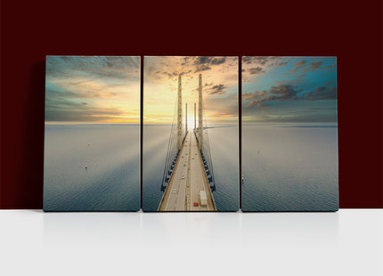 Beautiful aerial view Oresundsbron bridge Denmark & Sweden sunset AOA13017 {x3}