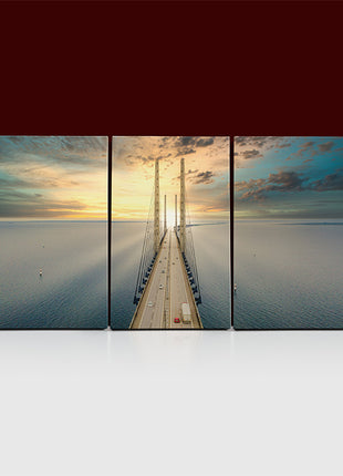 Beautiful aerial view Oresundsbron bridge Denmark & Sweden sunset AOA13017 {x3}