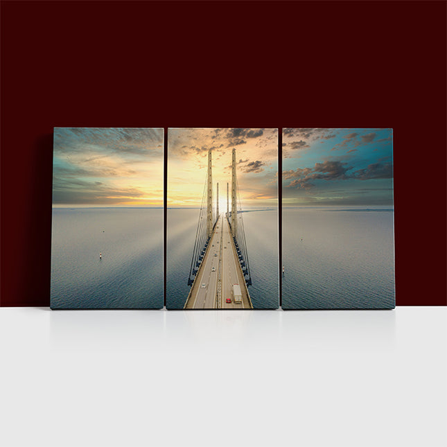 Beautiful aerial view Oresundsbron bridge Denmark & Sweden sunset AOA13017 {x3}