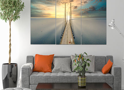 Beautiful aerial view Oresundsbron bridge Denmark & Sweden sunset AOA13017 {x3}