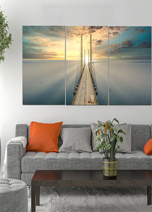 Beautiful aerial view Oresundsbron bridge Denmark & Sweden sunset AOA13017 {x3}