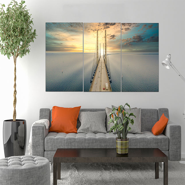 Beautiful aerial view Oresundsbron bridge Denmark & Sweden sunset AOA13017 {x3}
