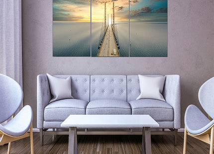Beautiful aerial view Oresundsbron bridge Denmark & Sweden sunset AOA13017 {x3}