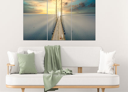 Beautiful aerial view Oresundsbron bridge Denmark & Sweden sunset AOA13017 {x3}