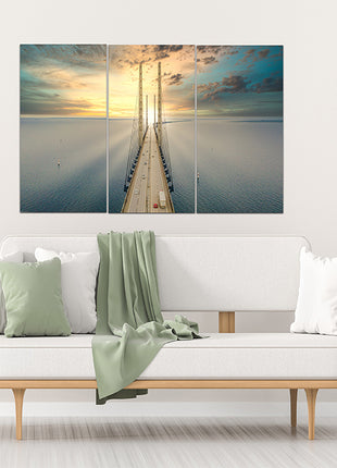 Beautiful aerial view Oresundsbron bridge Denmark & Sweden sunset AOA13017 {x3}