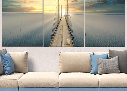 Beautiful aerial view Oresundsbron bridge Denmark & Sweden sunset AOA13017 {x3}