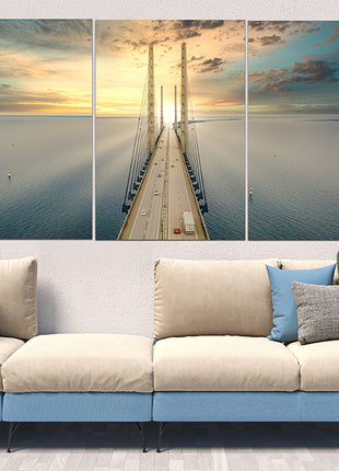 Beautiful aerial view Oresundsbron bridge Denmark & Sweden sunset AOA13017 {x3}