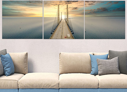 Beautiful aerial view Oresundsbron bridge Denmark & Sweden sunset AOA13017 {x3}