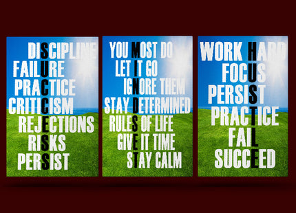 DISCIPLINE FAILURE PRACTICE, WORK HARD FOCUS PERSIST AOA13174 {3x}