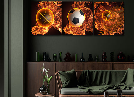 Soccer ball & basketball &Tennis ball plus Racket in action fire AOA14290 {3x}