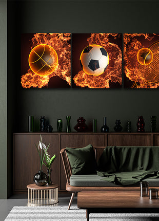 Soccer ball & basketball &Tennis ball plus Racket in action fire AOA14290 {3x}