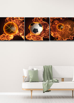 Soccer ball & basketball &Tennis ball plus Racket in action fire AOA14290 {3x}