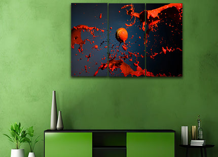 red paint splash and tennis ball on blue background AOA14315 {x3}
