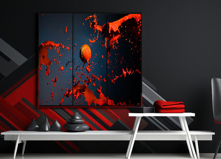 red paint splash and tennis ball on blue background AOA14315 {x3}