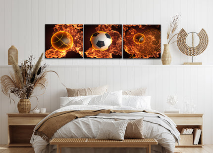 Soccer ball & basketball &Tennis ball plus Racket in action fire AOA14290 {3x}