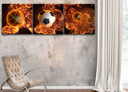 Soccer ball & basketball &Tennis ball plus Racket in action fire AOA14290 {3x}