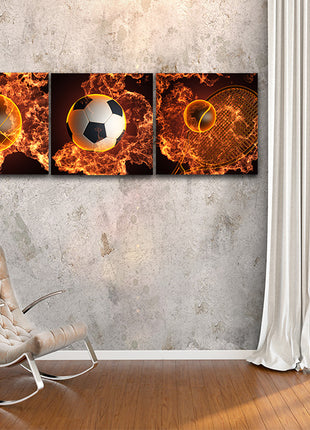 Soccer ball & basketball &Tennis ball plus Racket in action fire AOA14290 {3x}