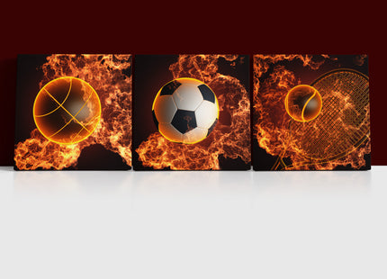 Soccer ball & basketball &Tennis ball plus Racket in action fire AOA14290 {3x}