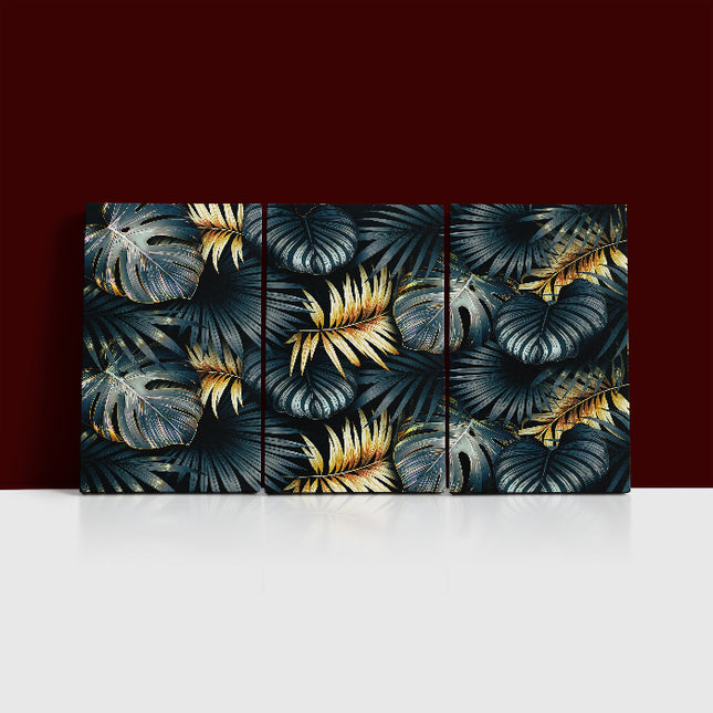 ELEGANT black and golden tropical leaves luxury exotic pattern AOA13195 {3x}
