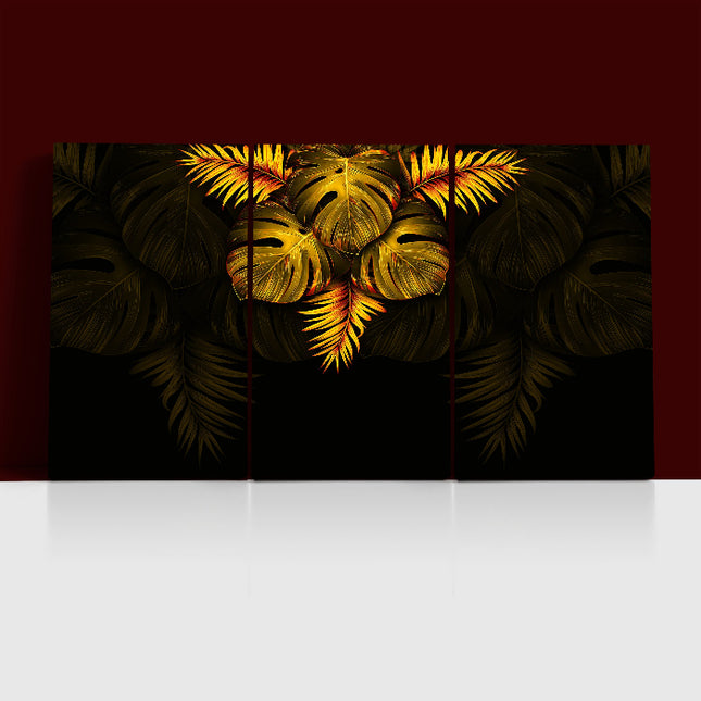 THE black and gold tropical leaves luxury exotic AOA13197 {3x}