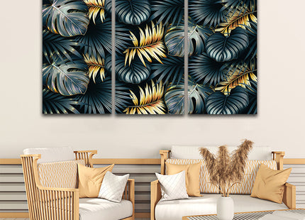 ELEGANT black and golden tropical leaves luxury exotic pattern AOA13195 {3x}