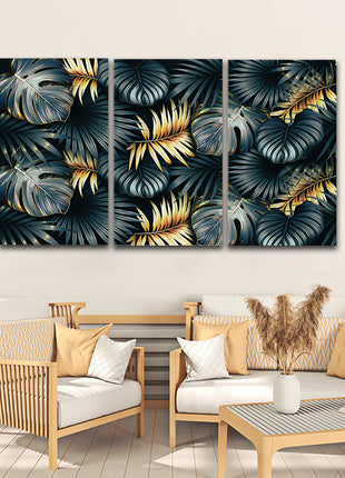 ELEGANT black and golden tropical leaves luxury exotic pattern AOA13195 {3x}