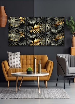 ELEGANT black and gold tropical leaves luxury exotic AOA13196 {3x}