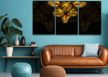 THE black and gold tropical leaves luxury exotic AOA13197 {3x}