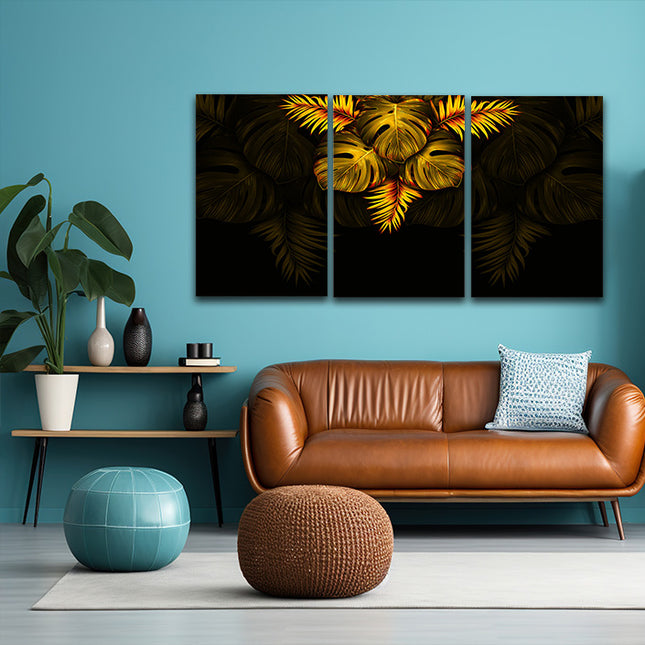 THE black and gold tropical leaves luxury exotic AOA13197 {3x}