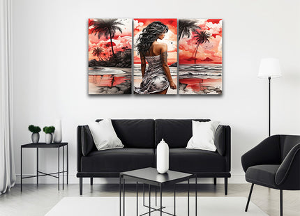 Woman Walking On Beach Painting Tranquil Seascape Artwork AOA13128 {x3}
