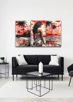 Woman Walking On Beach Painting Tranquil Seascape Artwork AOA13128 {x3}