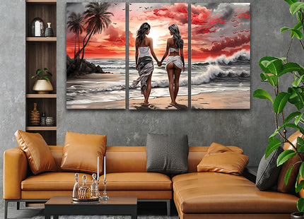 Women Walking On Beach Serene Moment Painting Tranquil Seascape & AOA13131 {x3}