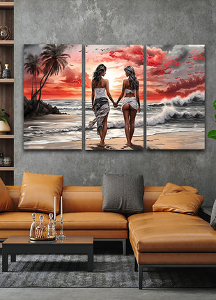 Women Walking On Beach Serene Moment Painting Tranquil Seascape & AOA13131 {x3}
