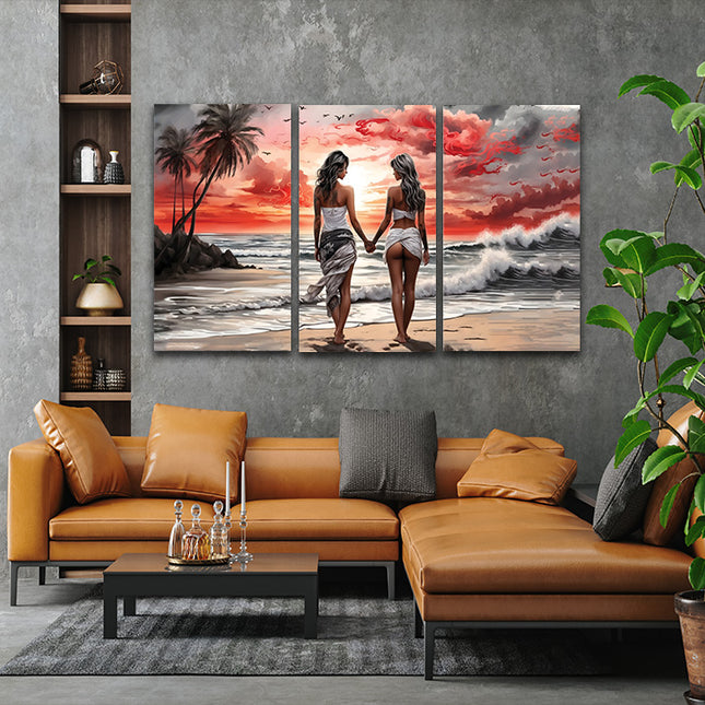 Women Walking On Beach Serene Moment Painting Tranquil Seascape & AOA13131 {x3}