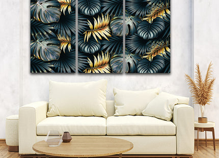 ELEGANT black and golden tropical leaves luxury exotic pattern AOA13195 {3x}