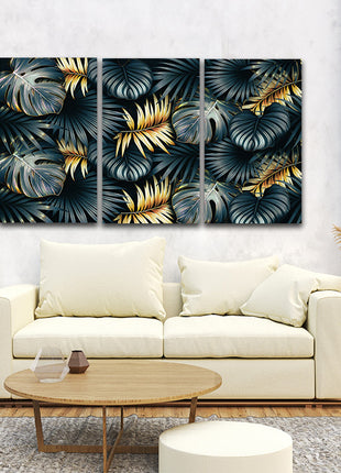 ELEGANT black and golden tropical leaves luxury exotic pattern AOA13195 {3x}