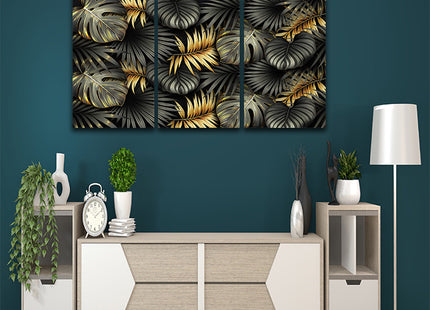 ELEGANT black and gold tropical leaves luxury exotic AOA13196 {3x}
