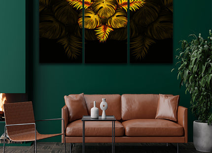 THE black and gold tropical leaves luxury exotic AOA13197 {3x}