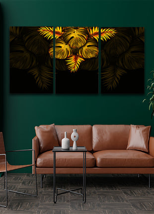 THE black and gold tropical leaves luxury exotic AOA13197 {3x}