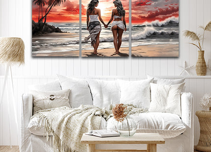 Women Walking On Beach Serene Moment Painting Tranquil Seascape & AOA13131 {x3}