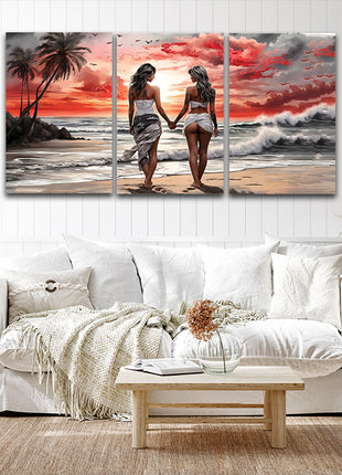Women Walking On Beach Serene Moment Painting Tranquil Seascape & AOA13131 {x3}