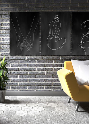 One line, couple man & woman crossing fingers minimalistic style AOA13189 {3x}