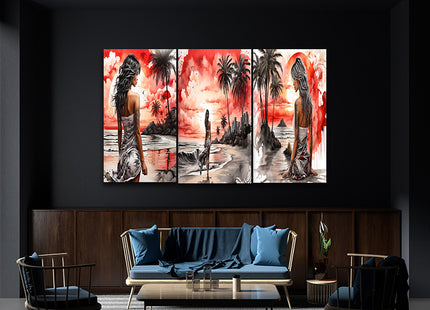 Woman Walking On Beach Painting Tranquil Seascape Artwork AOA13126 {x3}