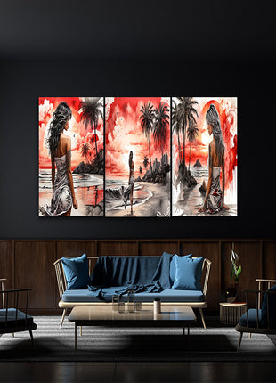 Woman Walking On Beach Painting Tranquil Seascape Artwork AOA13126 {x3}